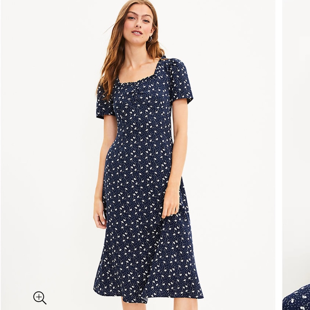 LOFT Floral Cinched Midi Dress
